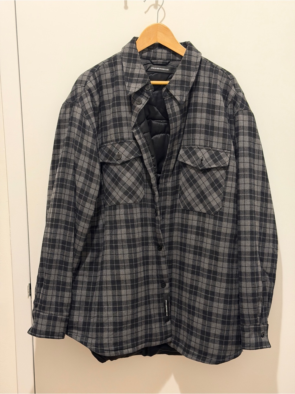 Stolen Girlfriends Club grey/black plaid flannel shirt with quilted inner lining